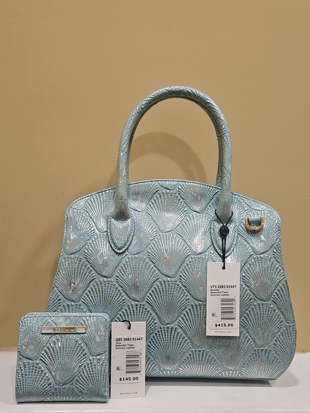 Brahmin Waterfall Seashell Rosetta Satchel & Jane Wallet Set - NWT - Picture 3 of 12